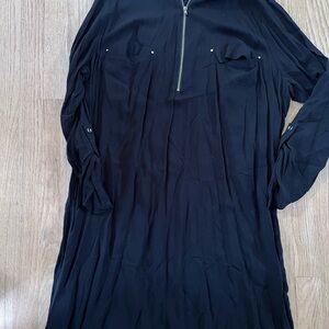Women's Size 1X L.A.Gold Black Long Sleeve 1/4 Zip-Up Dress Buttons Sleeved GUC